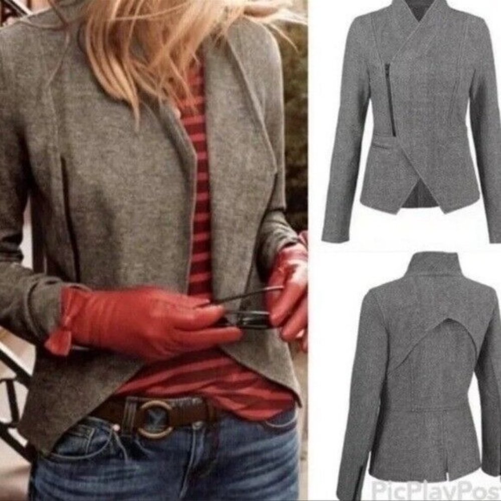 Cabi # 3556 Women Small Gray Asymmetrical Flint Gray Ponte Moto Rebel Jacket